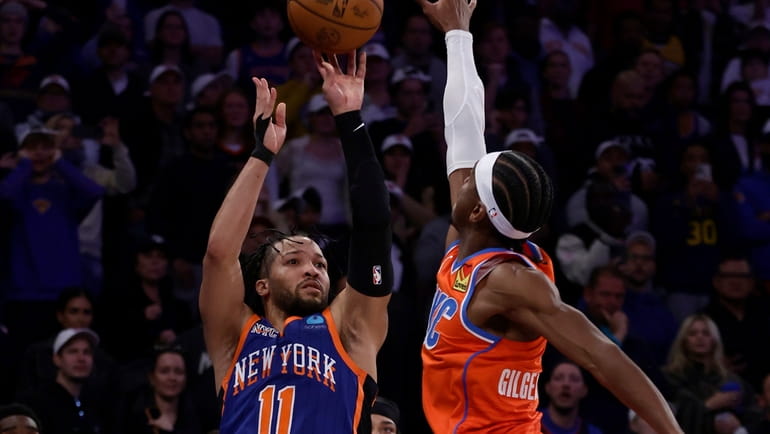 Jalen Brunson #11 of the Knicks misses a shot at...