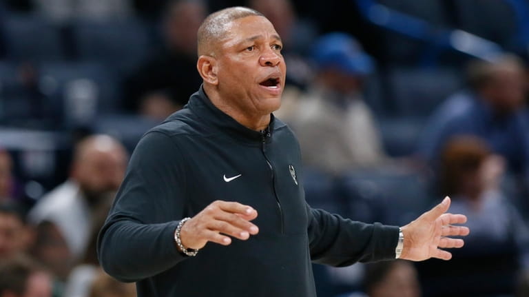 Milwaukee Bucks coach Doc Rivers instructs his team during the...