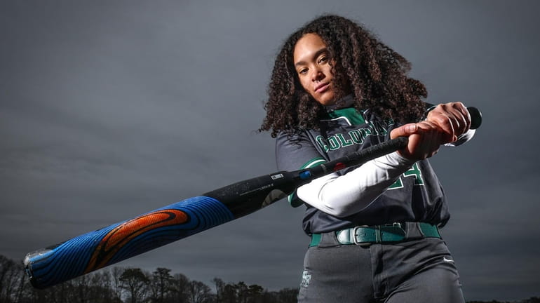 Floyd softball player Kiara Bellido poses on her home field at...