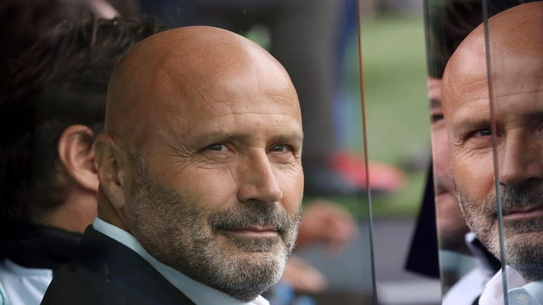 Udinese's then coach Stefano Colantuono follows the Serie A soccer...