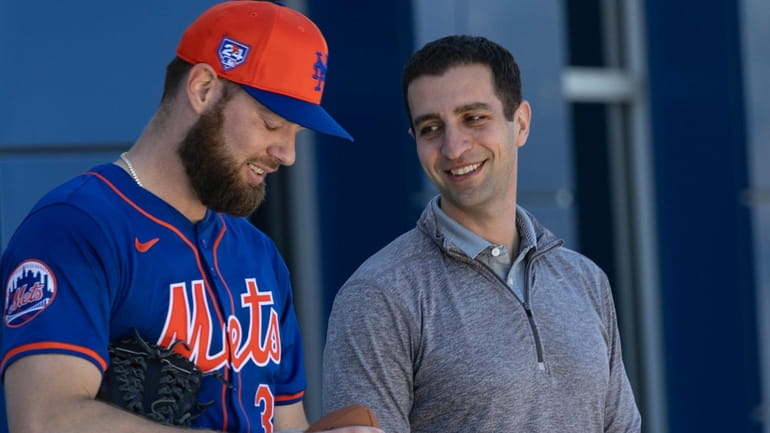 Mets president of baseball operations David Stearns (right) and pitcher...