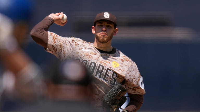 San Diego Padres starting pitcher Joe Musgrove works against a...