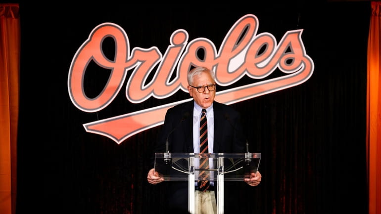 Baltimore Orioles majority owner David Rubenstein speaks at a press...