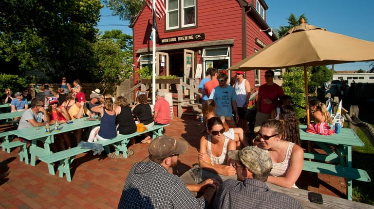 The outdoor patio at Montauk Brewing Company in Montauk.