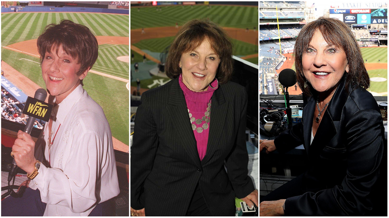 Suzyn Waldman in the announcing booth at Yankee Stadium in...