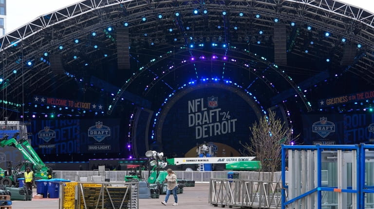 Workers prepare for the NFL Draft Wednesday, April 24, 2024,...