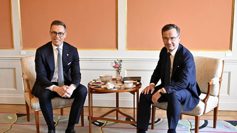 President of Finland Alexander Stubb, left, meets with Sweden's Prime...