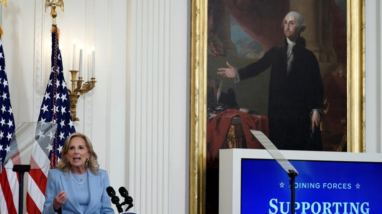 First lady Jill Biden speaks at an event on federal...