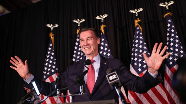 Democrat Tom Suozzi at his election-night victory party in Woodbury Feb. 13.