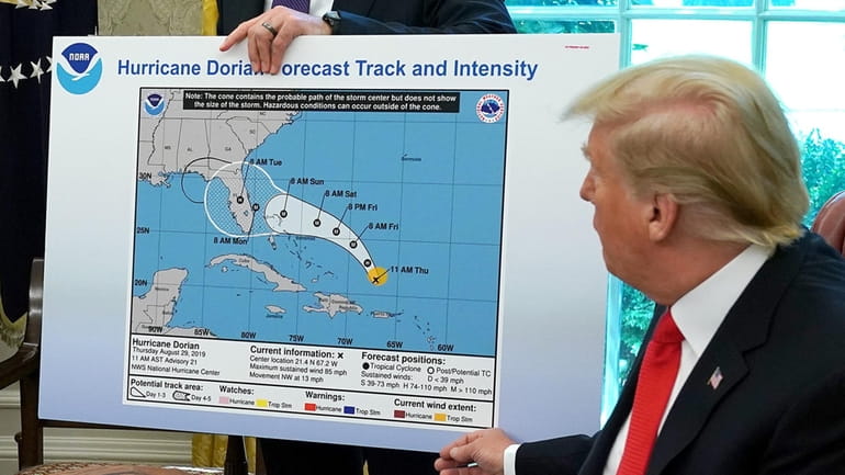 President Donald Trump on Sept. 4 with the Sharpie-altered map...