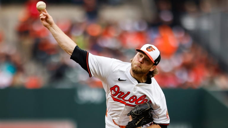 Orioles starting pitcher Corbin Burnes (39) throws during the second...
