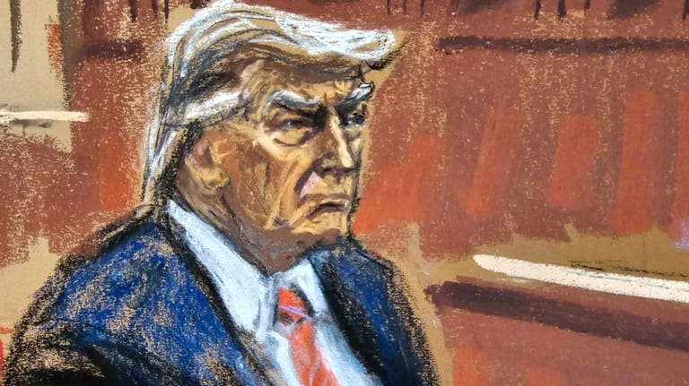 Former U.S. President Donald Trump sits as final jurors are...