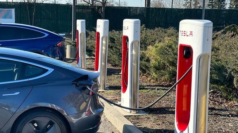 Tesla electric car charging station in Riverhead on Jan. 3.
