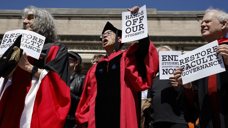 Columbia University professors rally in solidarity with their students rights...