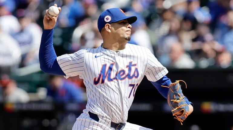 Jose Butto of the Mets pitches against the Royals at Citi...