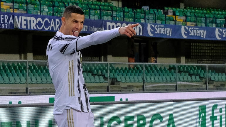 Cristiano Ronaldo celebrates after scoring a goal during the Italian...