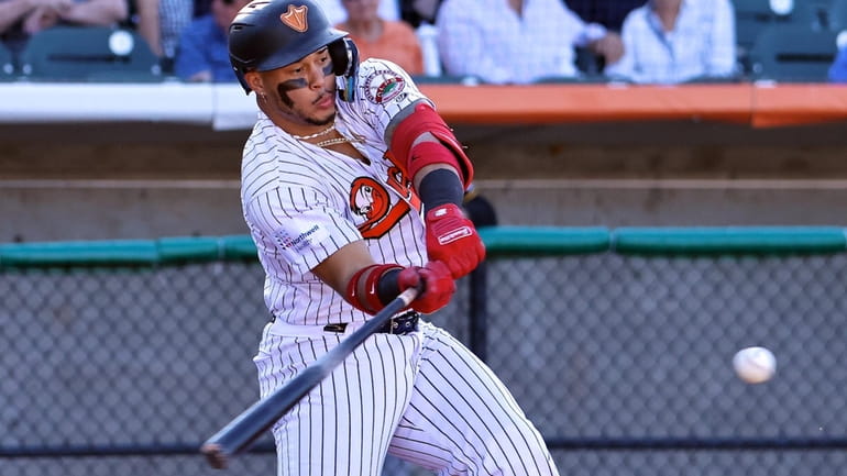 Long Island Ducks Carlos Castro connects for a RBI triple...