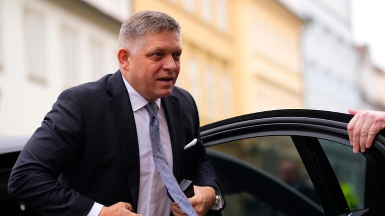 Slovakia's Prime Minister Robert Fico arrives for the V4 meeting...