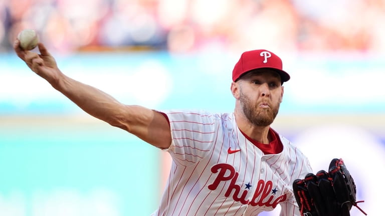 Philadelphia Phillies' Zack Wheeler pitches during the second inning of...