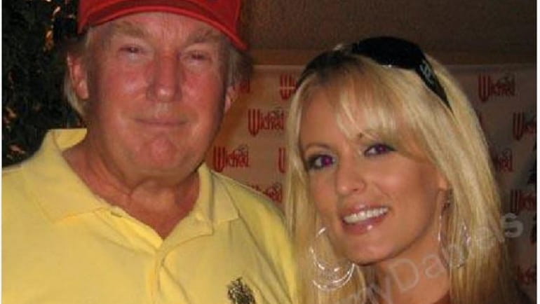 Former President Donald Trump and Stormy Daniels appear in this...