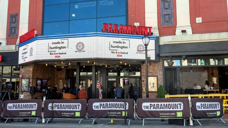 The marquee at The Paramount theater was the backdrop Monday...