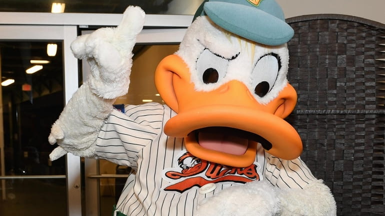 Long Island Ducks mascot QuackerJack appears at a gathering to...