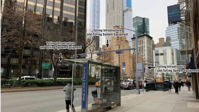 A rendering showing proposed congestion pricing equipment to be installed...