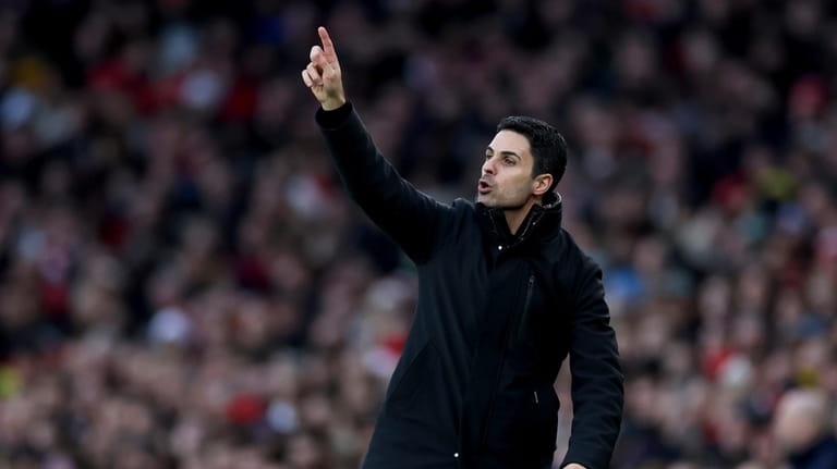 Arsenal's manager Mikel Arteta gestures during the English Premier League...