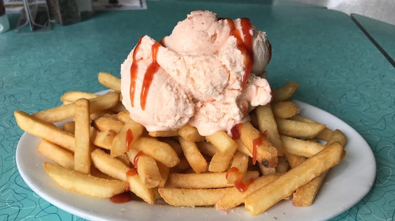 Ketchup-and-mayo ice cream atop salty fries at Krisch's Restaurant &...