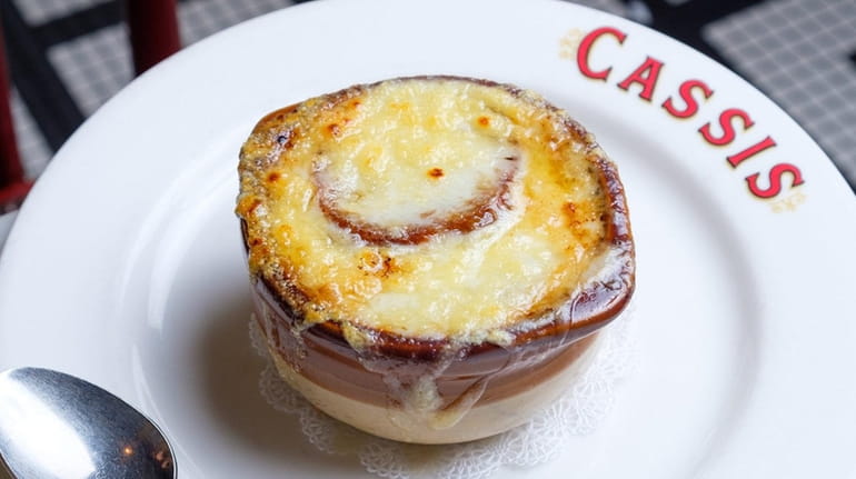 French onion soup served at Brasserie Cassis in Plainview.