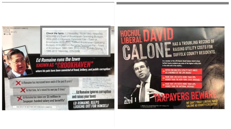 The election mailers from supporters of Democrat Dave Calone, left,...