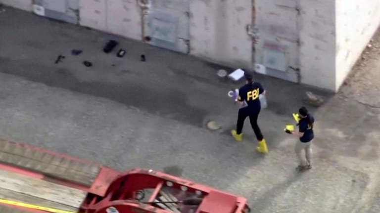 In this image taken from video provided by KTLA, law...