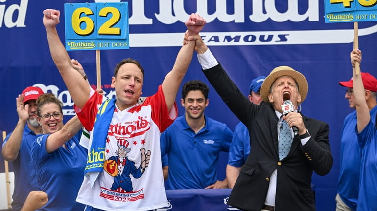 Defending champion Joey Chestnut wins Nathan's Hot Dog Eating Contest in...