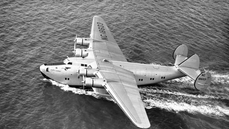 Giant Pan American flying boat Yankee Clipper arrived in Southampton...