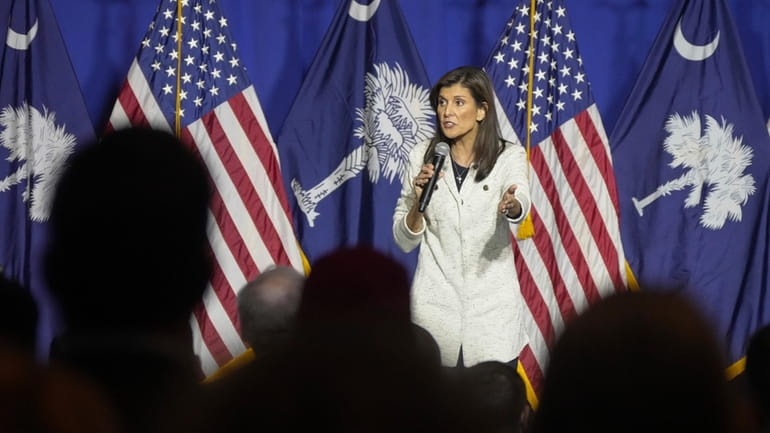 Republican presidential candidate Nikki Haley speaks at a rally Wednesday...