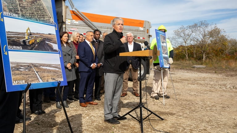 Suffolk County Executive Steve Bellone announces wetland restoration project at...