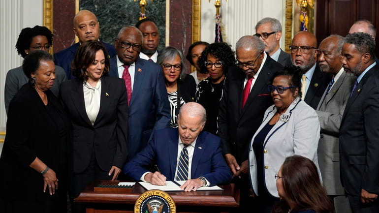 President Joe Biden signs a proclamation to establish the Emmett...