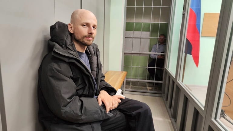 Russian journalist Sergey Karelin appears in court in the Murmansk...
