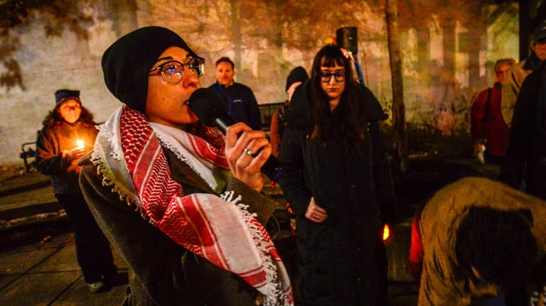 Samia Abbass, a Palestinian-American living in Brattleboro, Vt., addresses the...
