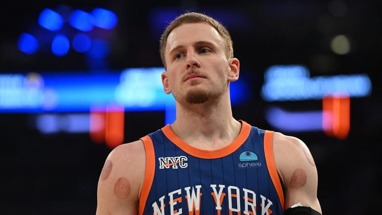 Knicks guard Donte DiVincenzo looks on against the Indiana Pacers...