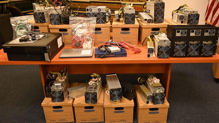 Bitcoin mining devices seized in the arrest of a Suffolk...