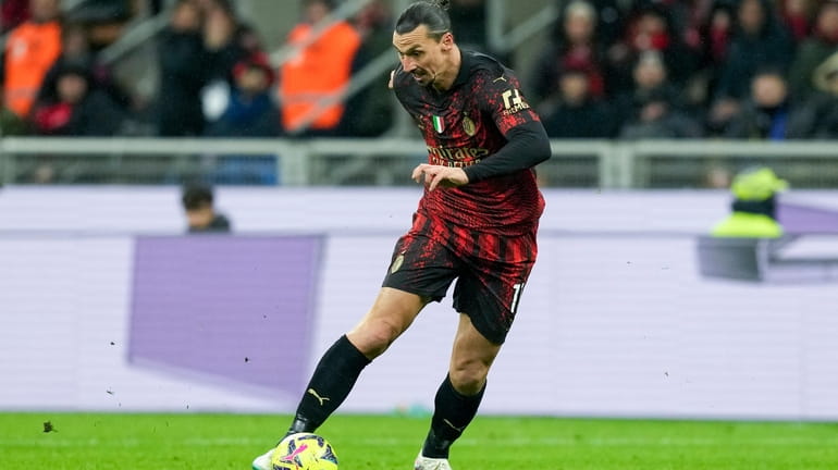 AC Milan's Zlatan Ibrahimovic controls the ball during a Serie...