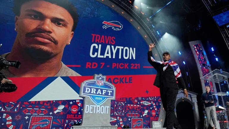 Travis Clayton reacts after being picked by the Buffalo Bills...