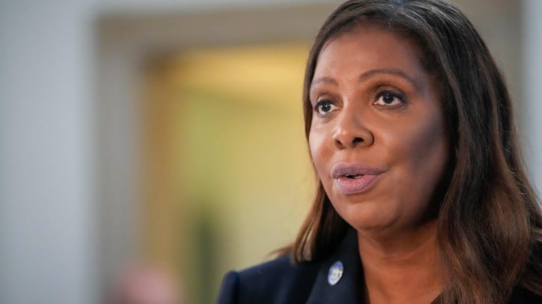 New York attorney general Letitia James speaks to reporters as...