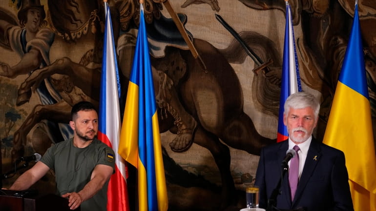 Czech Republic's President Petr Pavel, right and Ukrainian President Volodymyr...