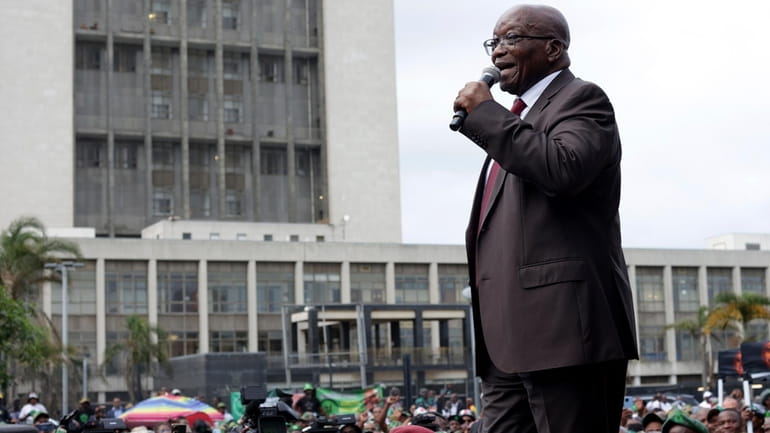 Former South African President Jacob Zuma addresses supporters of the...