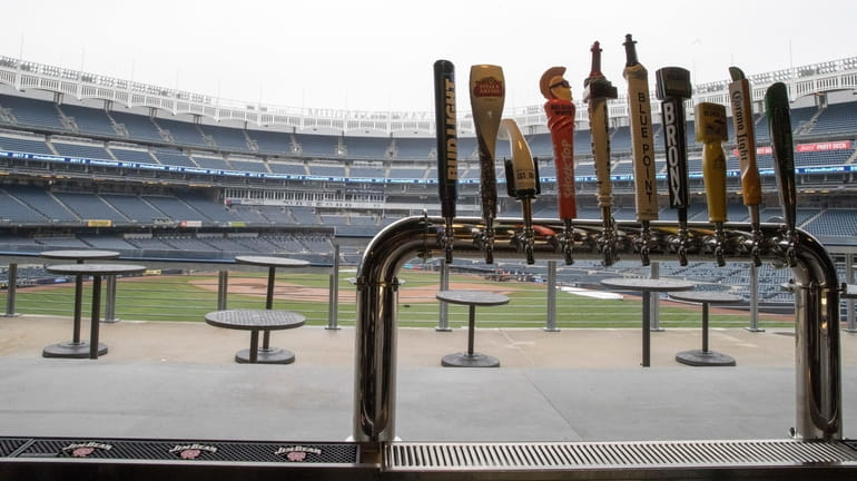 The beer tap at a bar in centerfield is seen during...