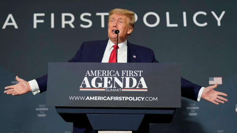 Former President Donald Trump speaks at an America First Policy...
