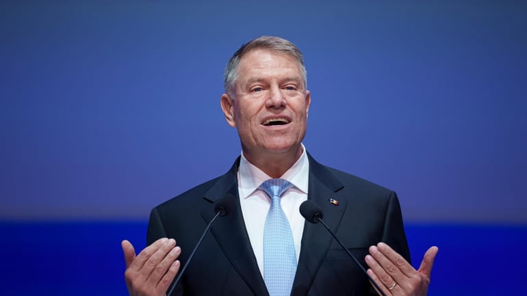 Romanian President Klaus Iohannis speaks at the EPP Congress in...