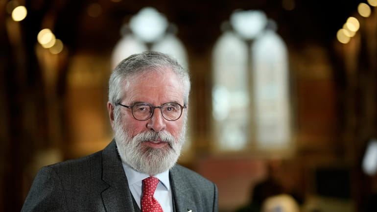 Former President of Sinn Fein, Gerry Adams, speaks during an...